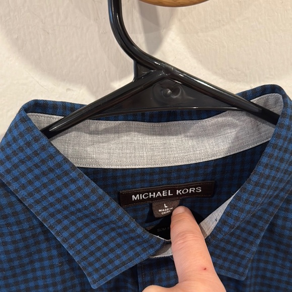 Michael Kors Men’s Blue Black Checkered Slim Fit Button Down Dress Shirt Size L - Picture 3 of 4